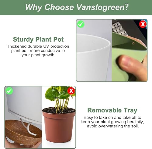 Miniatura 73 de Macetas de interior de 7/6.5/6/5.5/5 pulgadas con riego automático para plantas de interior con orificio de drenaje, macetas de plástico para Verde