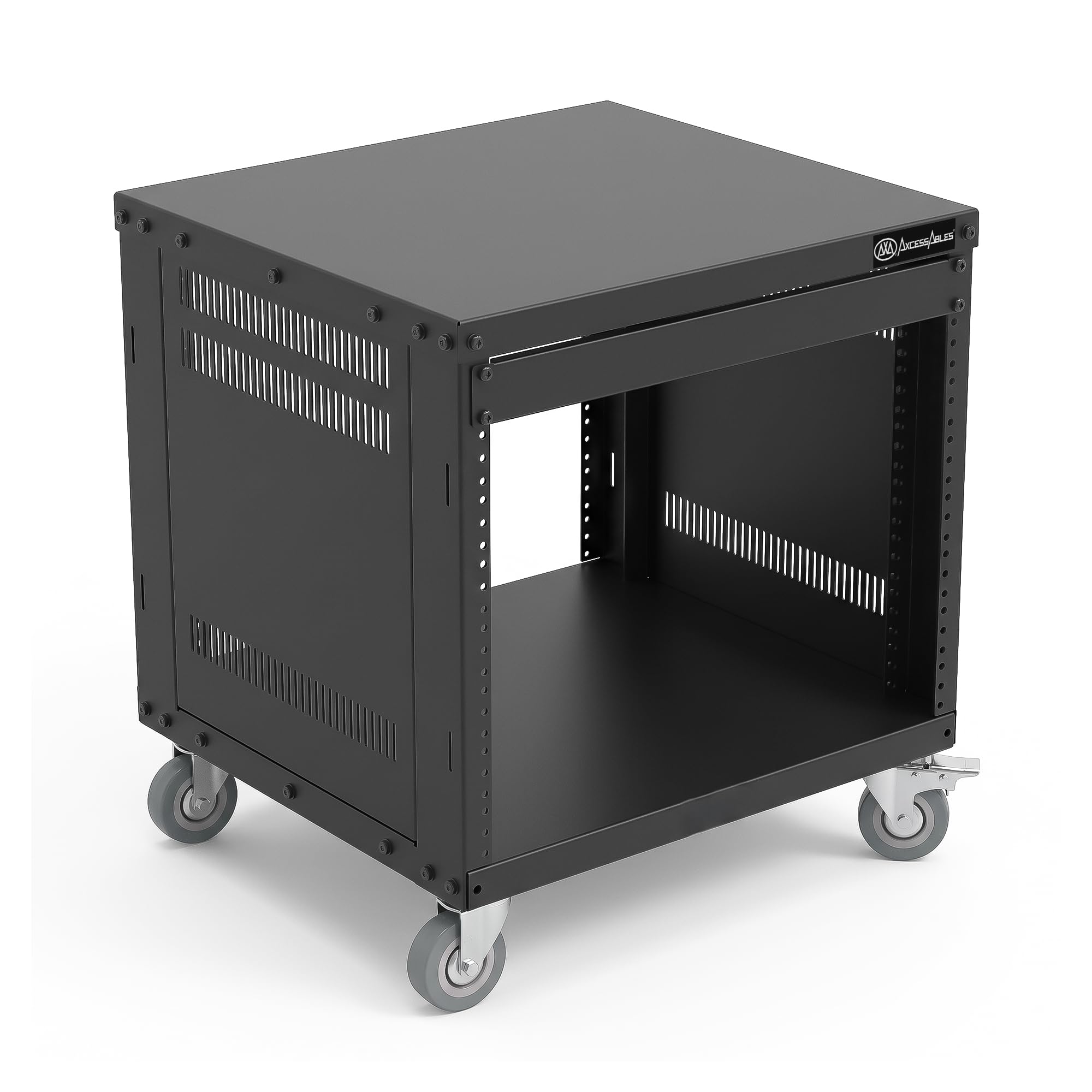 AxcessAbles 8U 19” Homelab Server Rack | 550-LB Capacity | Open Frame with Removable Side Panels | Rolling Rack Cabinet w/Locking 3” Casters | Network, AV &amp; Studio Gear | Includes 5mm &amp; 6mm Screws