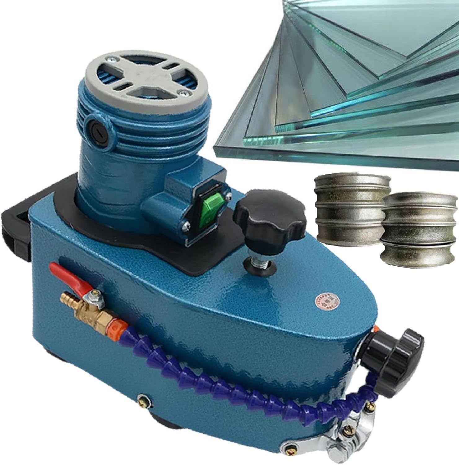 Portable Small Glass Edger-with 8 Diamond Wheels,Electric Glass Edging Machine,8000r/Min Straight Round Bevel Edge Grinder Polish Edge Machine-for Plexiglass Acrylic Marble Ceramic Blue