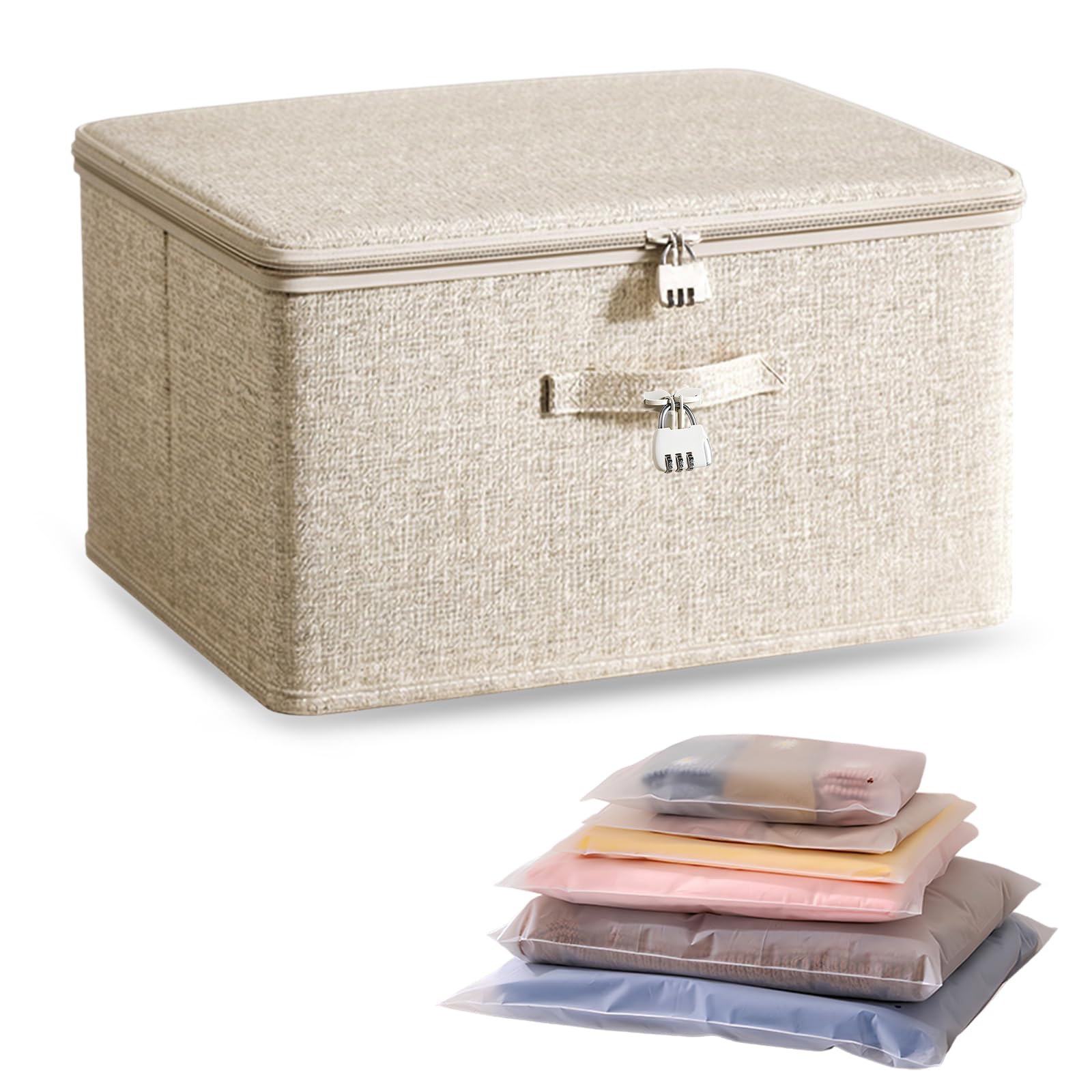 Luxvara Storage Box with Combination Lock, Collapsible Storage Box with Lid and Handle, Ideal for Clothes Books