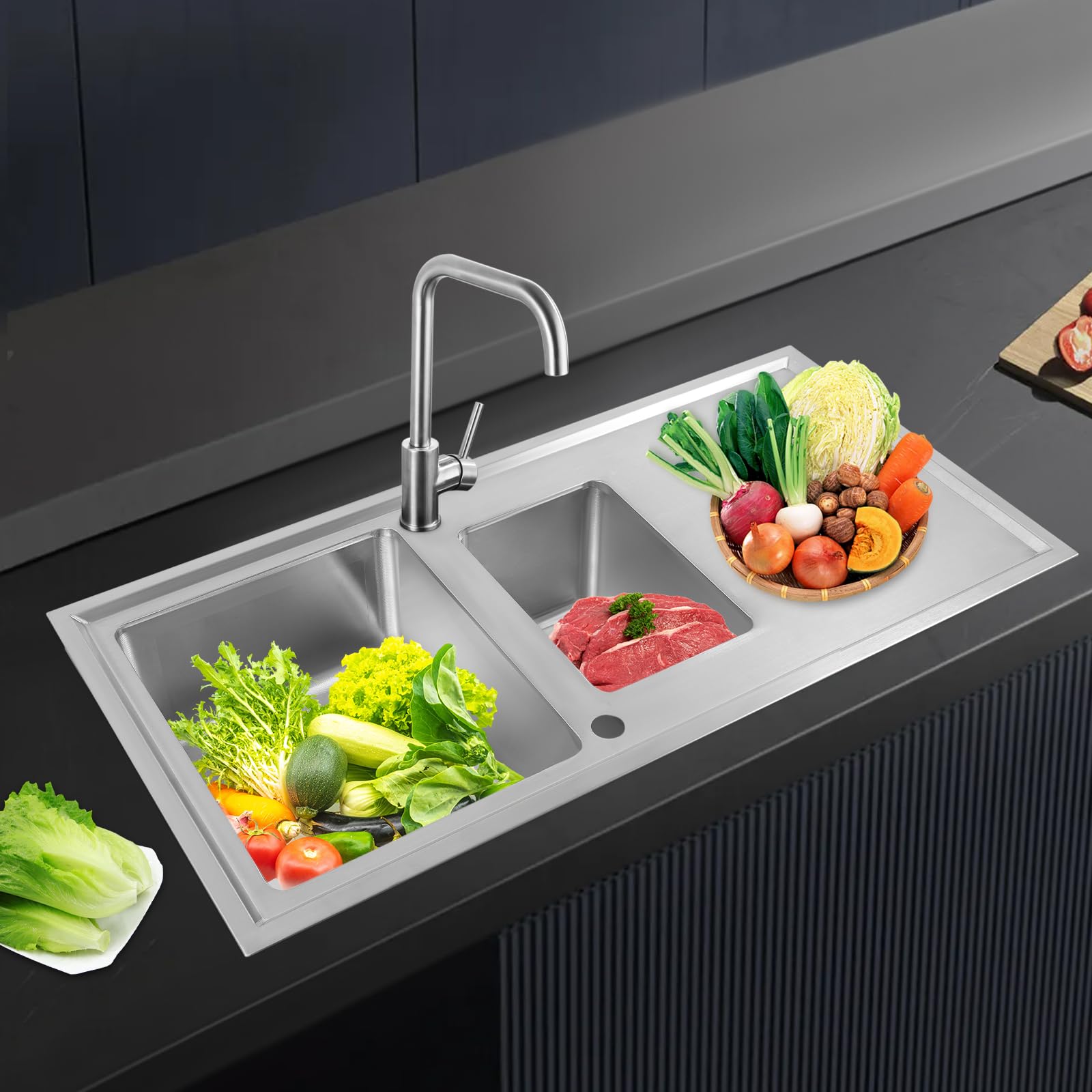 spülbecken küche mit Arbeitsplatz, küchenspüle,spüle, Arbeitsplatte Edelstahl-Küchenspüle Einschalen-Spüle Unterbau Edelstahlspüle,einbauspüle (Silver 100 x 50 cm)