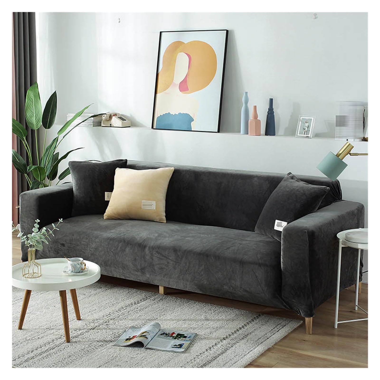 Soft Velvet Sofa Cover - Stretch Covers for 1/2/3/4 Seats & Modern Armchair, Living Room Home Decor(Style 5,3-Seater (190-230cm))