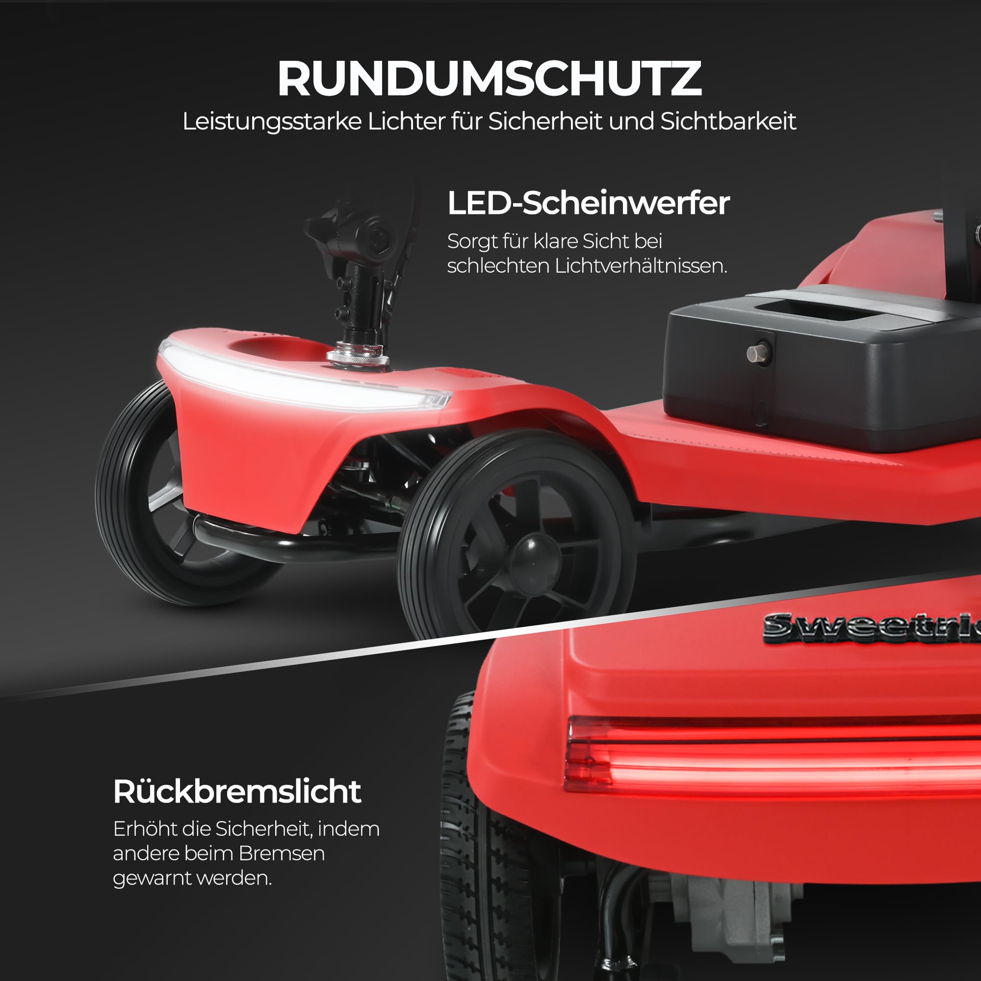 Mobility Scooter elettrico pieghevole per anziani e anziani, portata 15 km, batteria rimovibile da 12 Ah, portata 136 kg, motore da 250 W + porta USB (rosso)