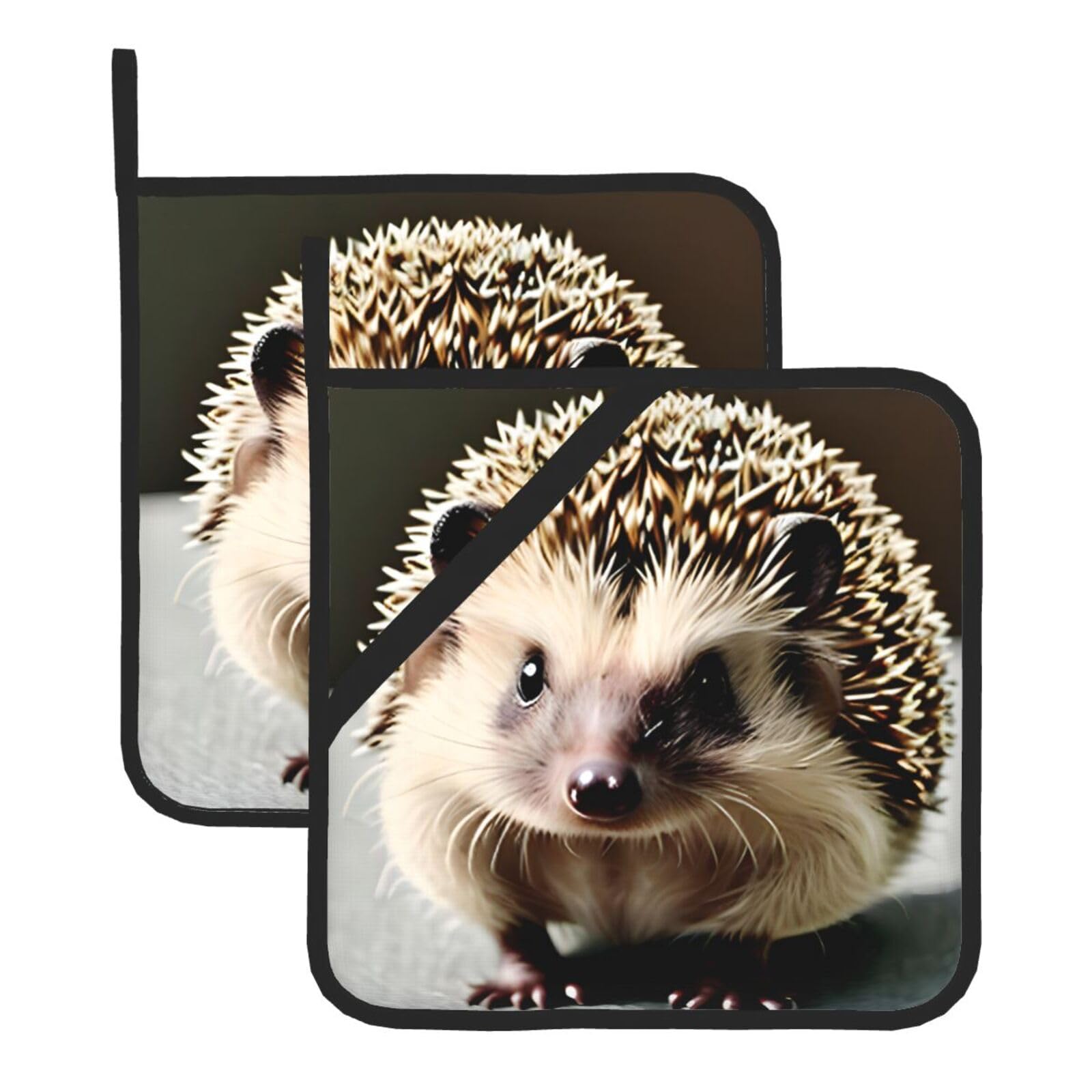 WHJSHOP Cute hedgehog Prints Square Pot Holders - Waterproof Heat Resistant Kitchen Throw Pads for Hot Bowls & Dishes, Durable Oven Mitt Layers with Hanging Loop - Set of 2