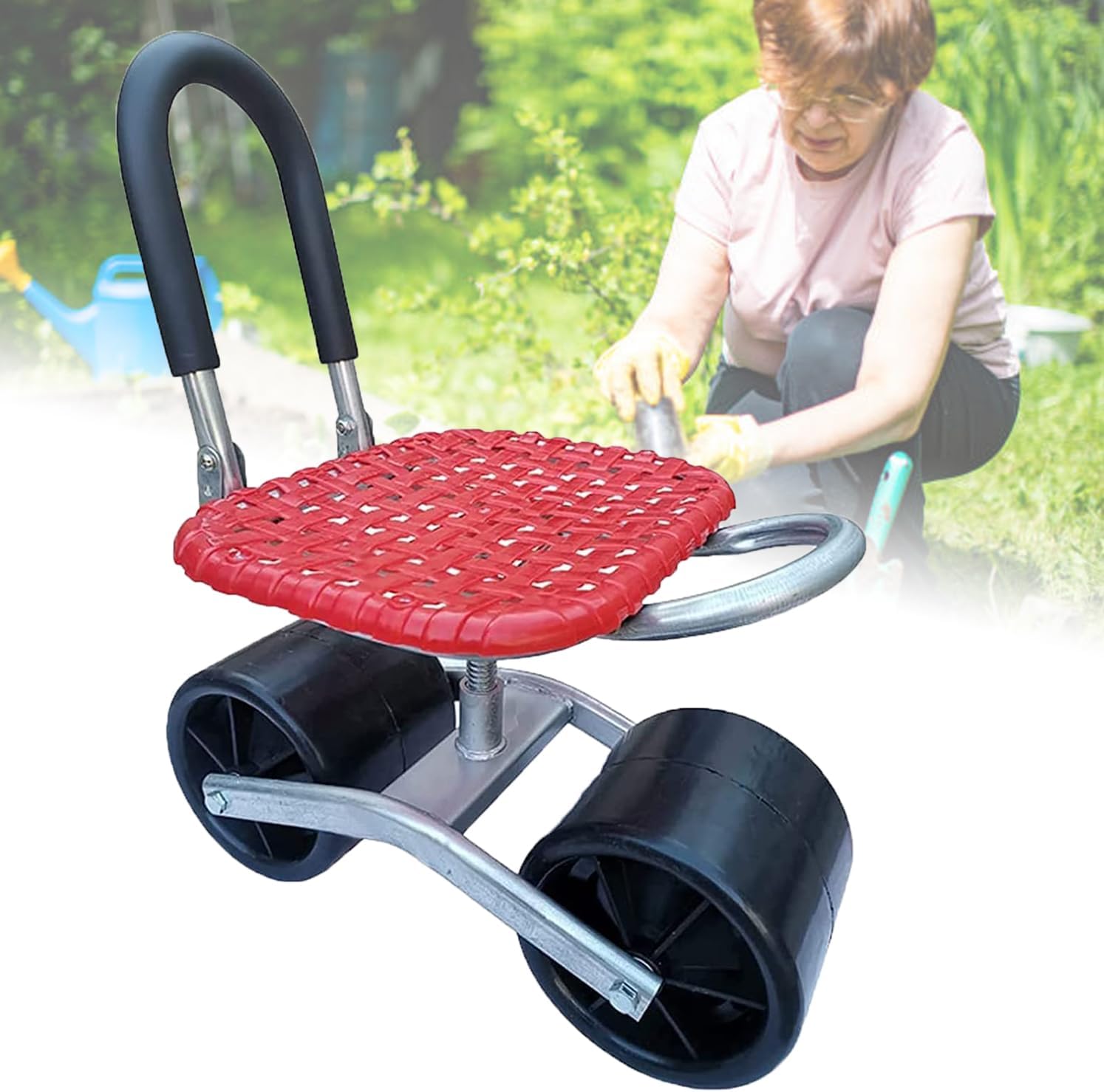 ILLOYD Steerable Rolling Work Seat Garden Stool Cart with