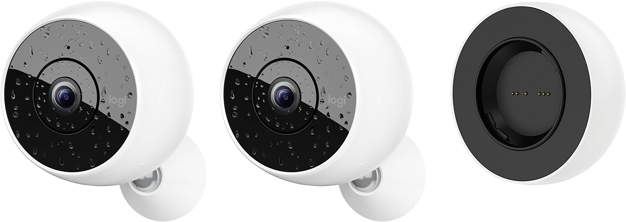 Logitech Circle 2 COMBO PACK: 2 Indoor/Outdoor Weatherproof Wireless Home Security Cameras, 1 extra Rechargeable Battery (Person Detection, 24-Hr Free Time-Lapse), Works with Amazon Alexa and Google Assistant