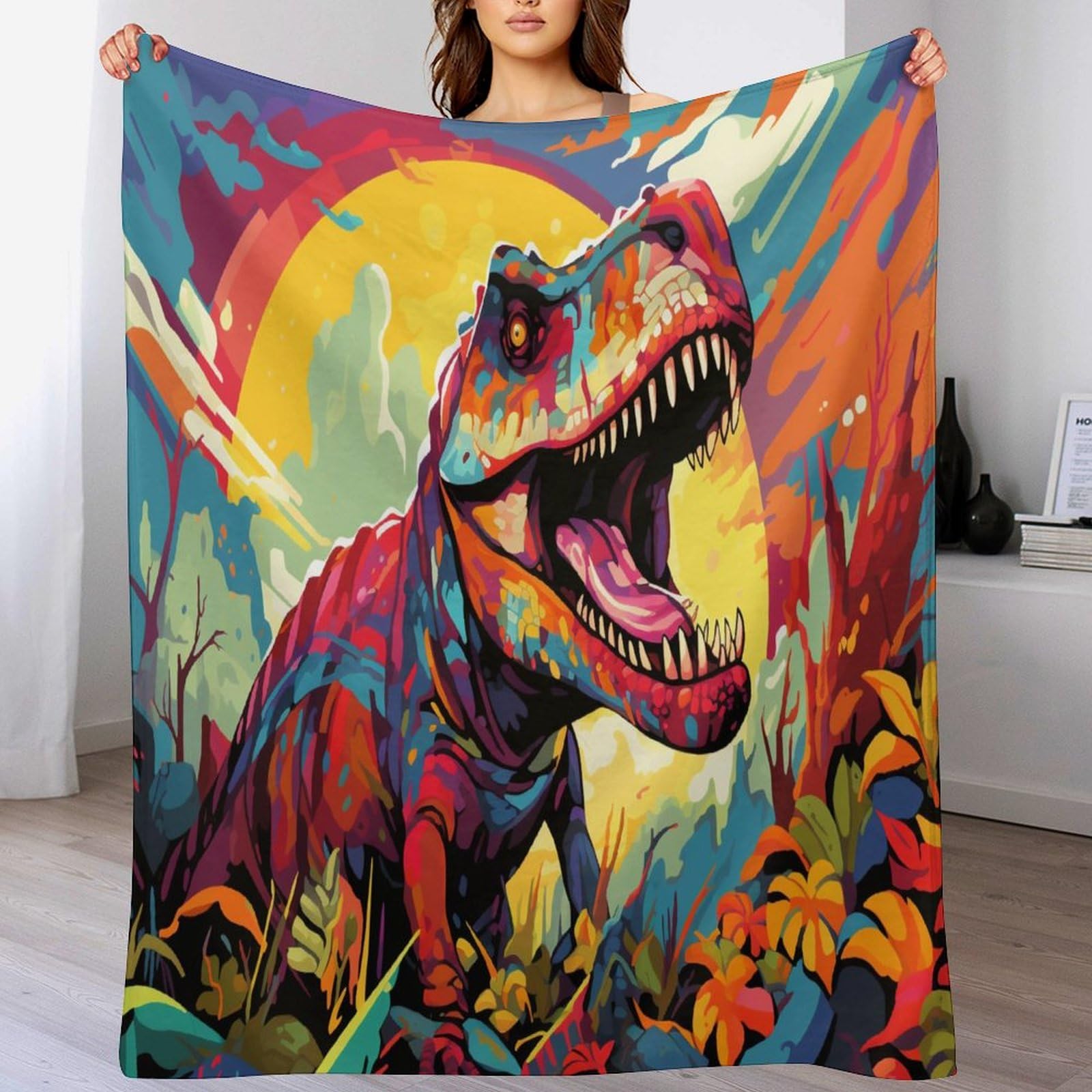 Couverture polaire dinosaure 180x200cm : fini le froid sur votre lit ou canapé