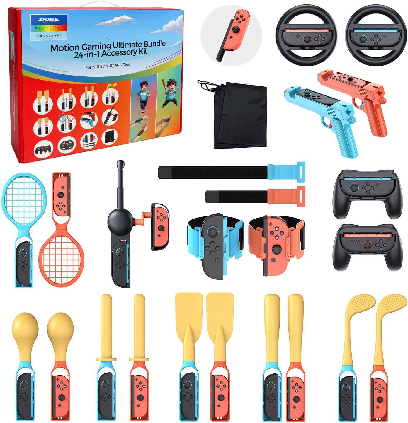 [𝐟𝐨𝐫 𝐒𝐰𝐢𝐭𝐜𝐡 𝟐/𝟏] 24 in 1 Accessories Kit for Nintendo Switch Sports,Switch Sport Accessories Set for Nintendo Switch 2/Switch1/OLED for Joy-Con 2,Family Party Kit for Switch Sports Games