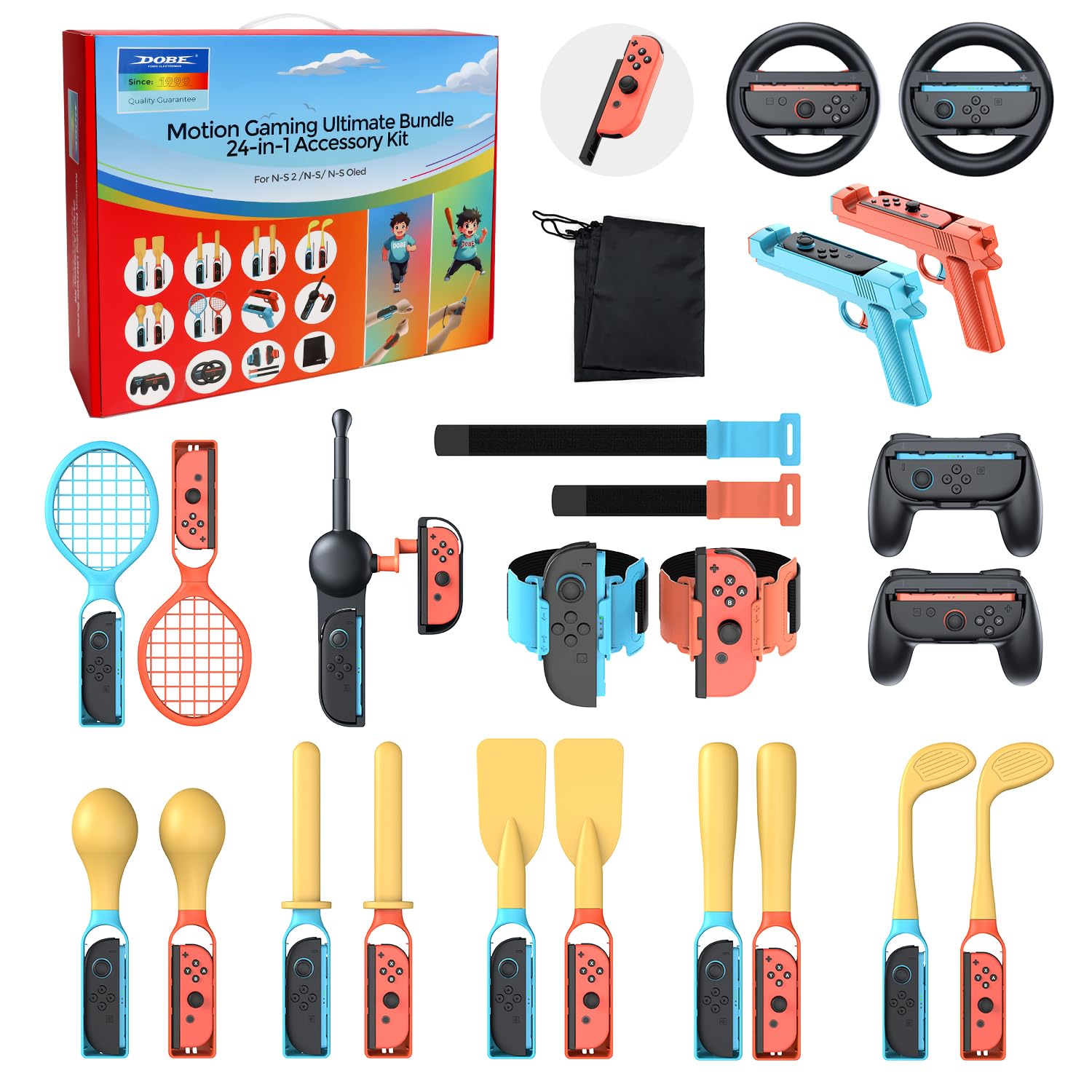 [for Switch 2/1] 24 in 1 Accessories Kit for Nintendo Switch Sports,Switch Sport Accessories Set for Nintendo Switch 2/Switch1/OLED for Joy-Con 2,Family Party Kit for Switch Sports Games