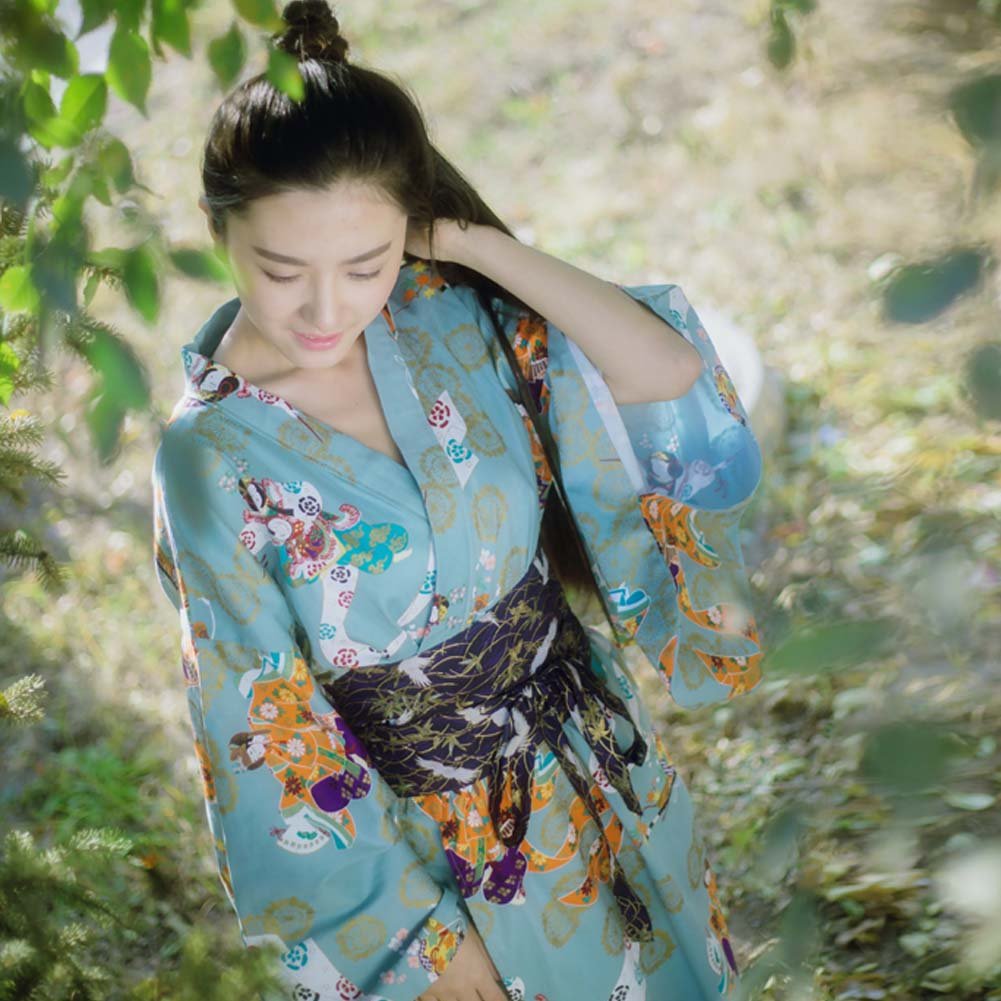 FANCYPUMPKIN Albornoz del traje del Kimono de las mujeres retras del estilo japonés con la pretina, mujeres de la vendimia