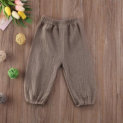Miniatura 8 de Paquete de 3 pantalones de algodón y lino para bebés, niños y niñas, color liso, básico, de bambú, ropa para bebés