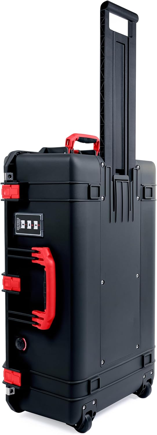 ColorCase Pelican 1595 Case Black - Large Sized Waterproof Case with Grey Padded Dividers & Combo Pouch Lid Organizer- Red Handles & Latches