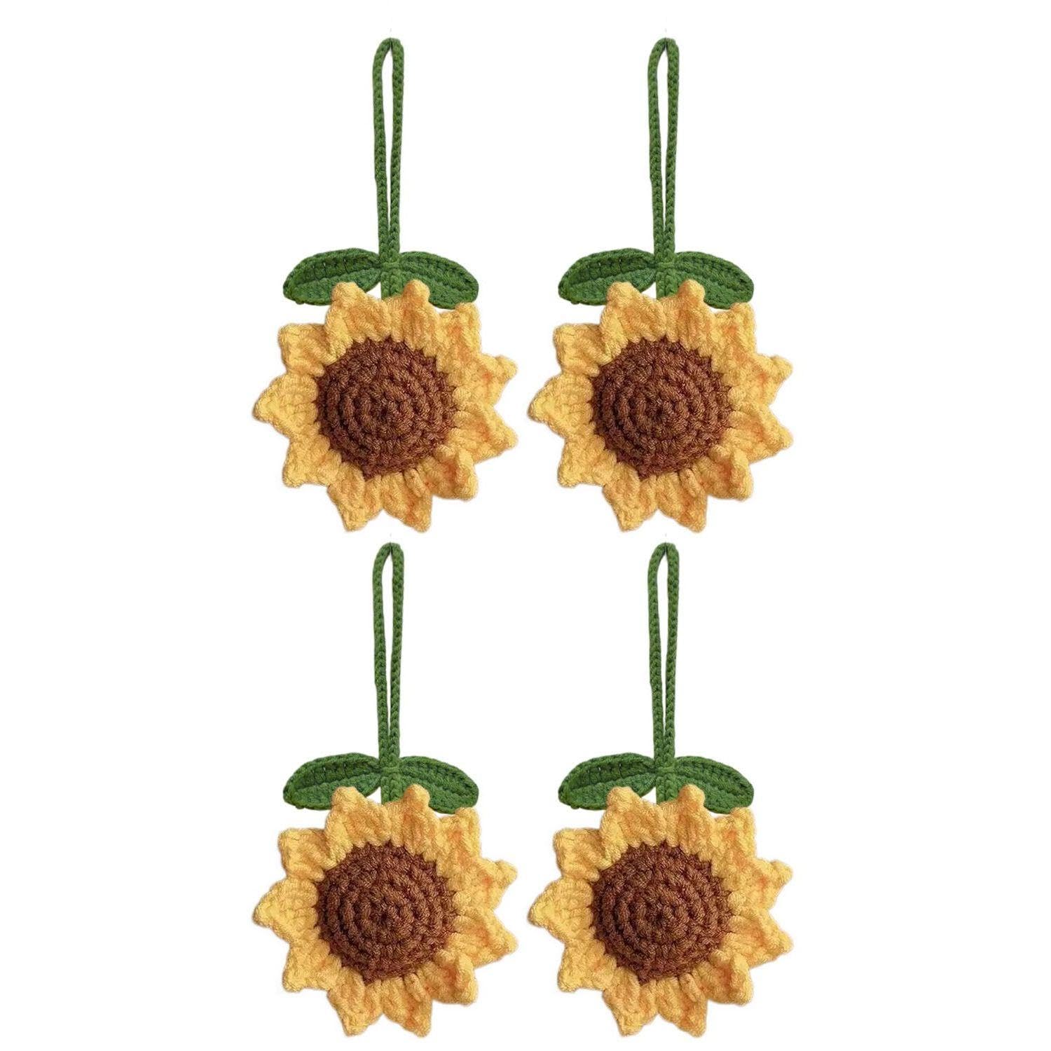 4 Pezzi Di Ciondoli Di Girasole Intrecciati A Mano, Design Semplice E Fresco, Accessori Per La Sospensione Dello Specchietto Retrovisore, Regali Per Auto Per Ragazze.