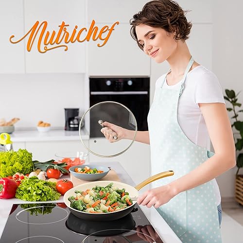 Miniatura 8 de NutriChef Sartén pequeña de 8 pulgadas, sartén pequeña antiadherente profesional para el hogar, con mango de silicona recubierto de titanio dorado,