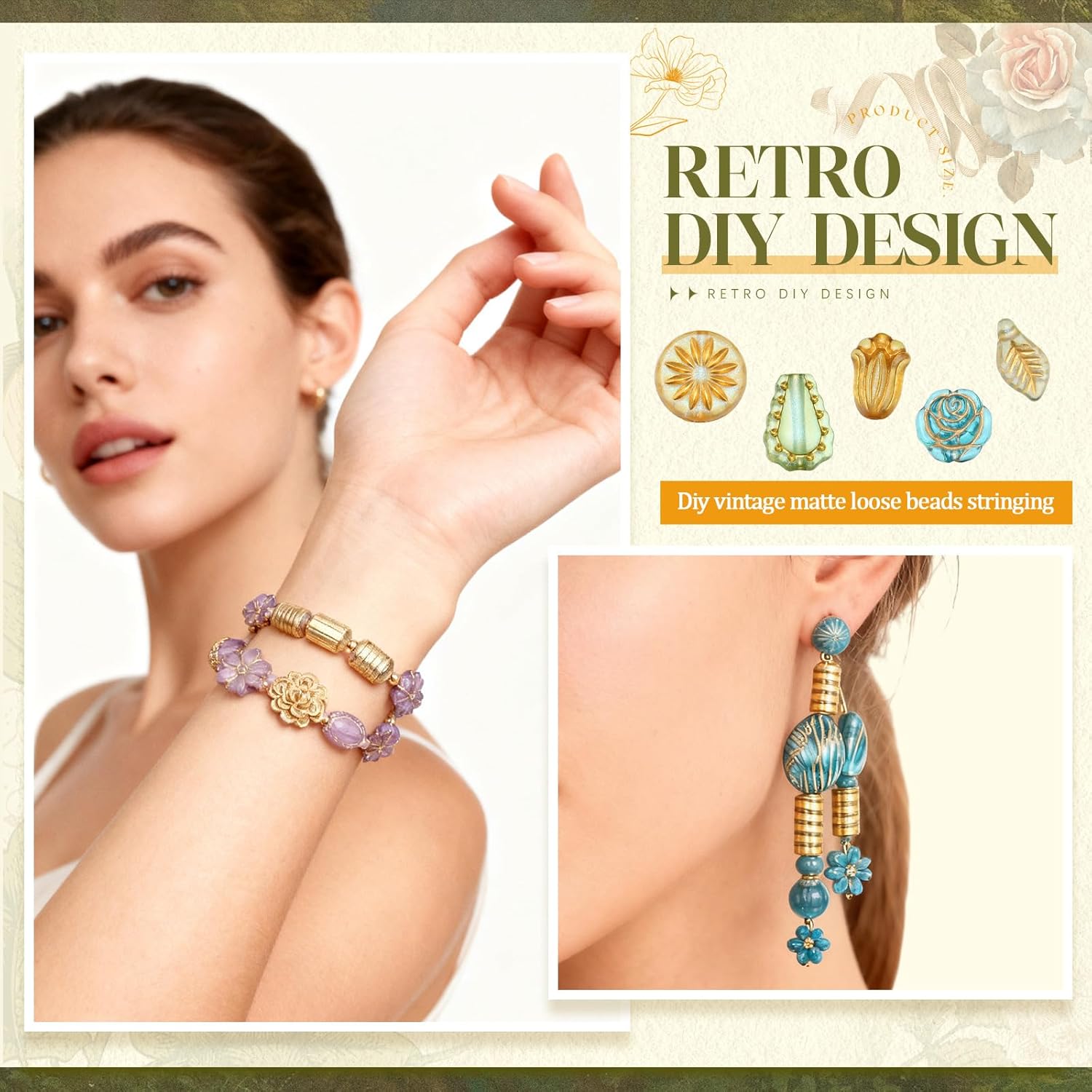 5.3oz (150 G) Mix of Czech Bohemian Pressed Beads, Assorted Green Copper Flower Leaf Beads for Jewelry Making, Table Cut, Matte and Glossy, Faceted Polish - Image 4