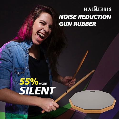 Miniatura 6 de HAIRIESIS Almohadilla de práctica de tambor de trampa, almohadilla de tambor de práctica de 12 pulgadas, almohadilla de tambor silenciosa de doble