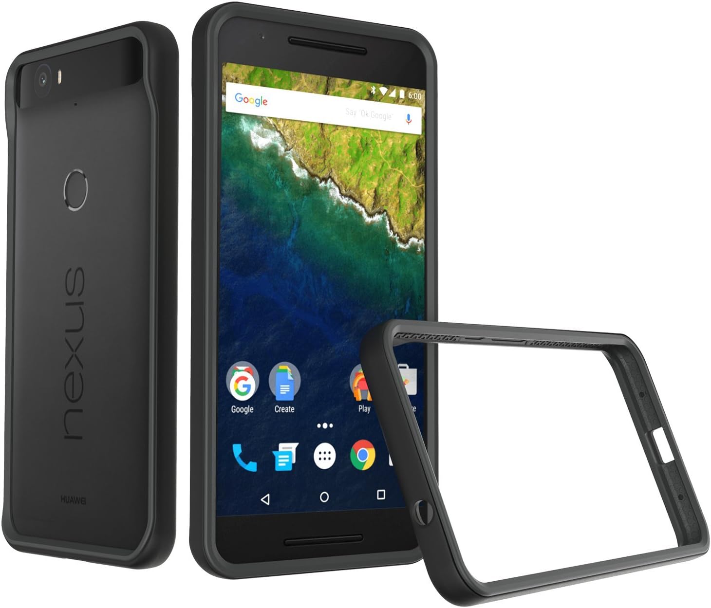 Nexus 6P Case, RhinoShield [CrashGuard] Heavy Duty 11 ft Drop Protection [High Durability] Thin Lightweight Protective Bumper - Perfect w/Skin [Great for NFC and Fingerprint Scanner] - Black