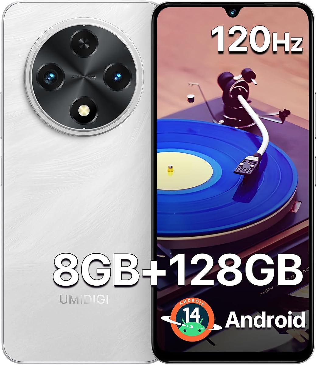 UMIDIGI G100A Unlocked Smartphone, 6.9" 120Hz Display, 6000mAh Battery, 20W Fast Charging, UNISOC T615 Octa-Core Processor, 8GB RAM + 128GB Storage, 13MP Camera, Dual SIM Android Phone