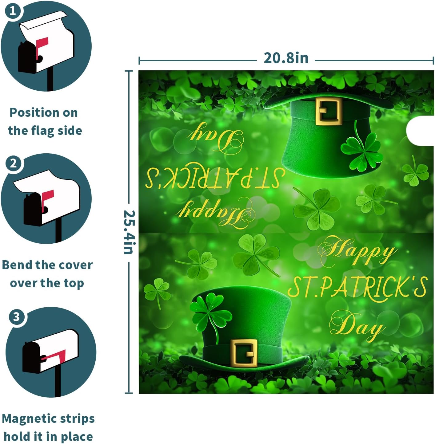 St Patricks Day Mailbox Covers Lucky Shamrocks Clover Mailbox Covers Magnetic Large Size 25x21 Inch Happy St Patricks Mailbox Wrap Post Letter Box Cover for Home Irish Garden Yard Outdoor Decoration