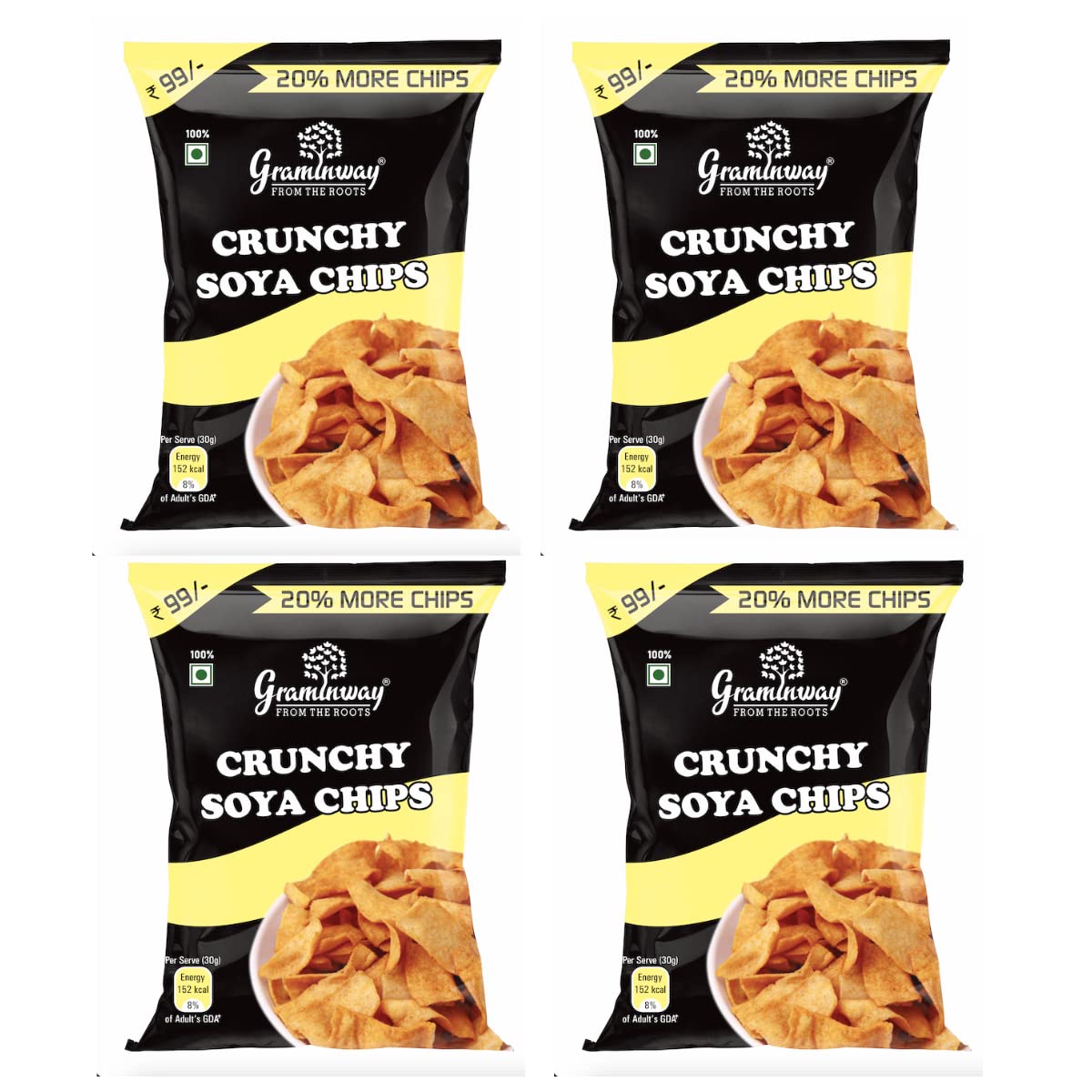 Graminway Crunchy SOYA Chips Pack of 1 (100gm X 4 Pack)