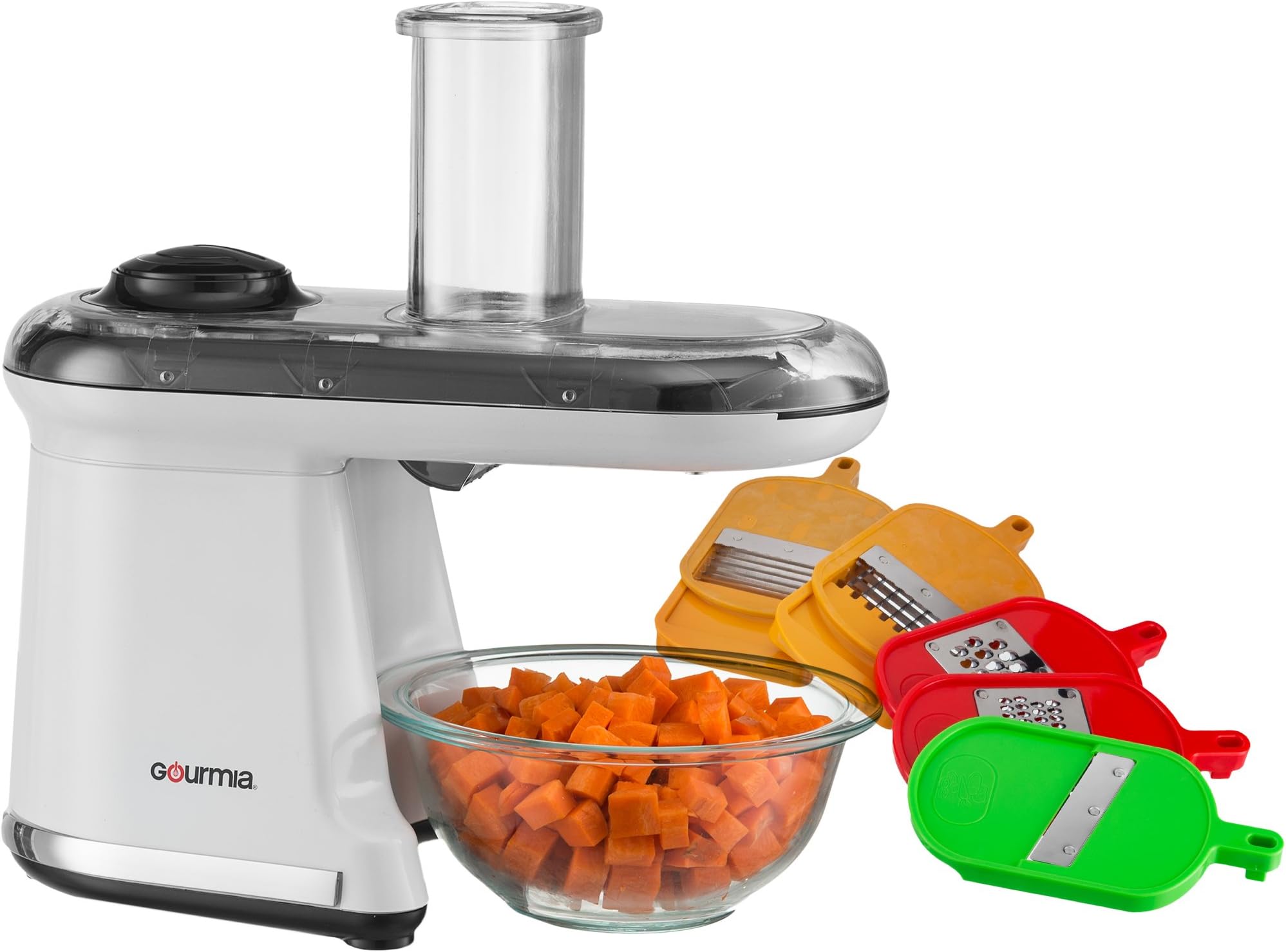 Gourmia GMS100 Power Dicer Plus Multi-Purpose 5 in 1 Electric Mandoline Food Dicer Chopper Slicer Grater and Shredder - Includes 5 Blades