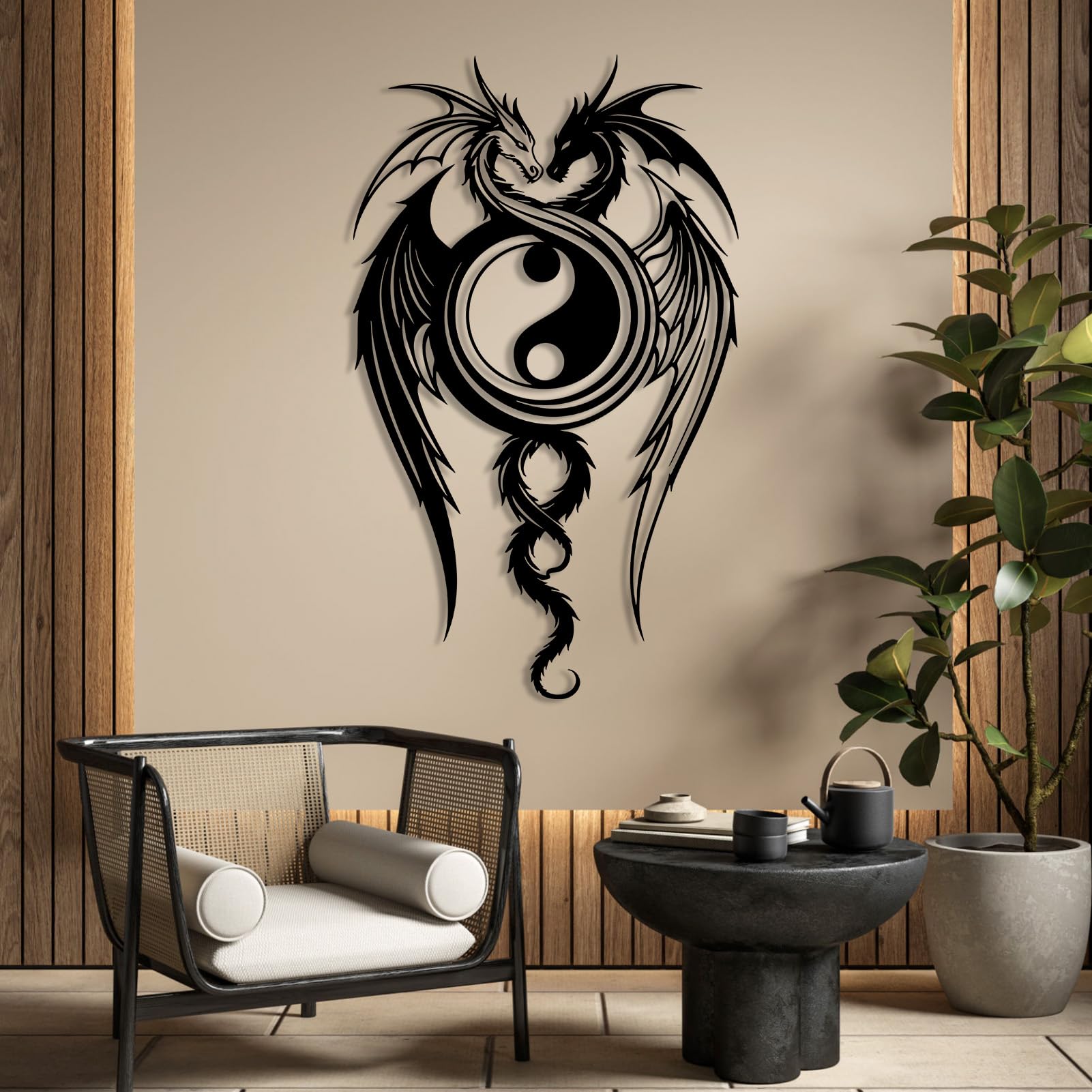Oxzcimty Metal Dragon Wall Decor, Yin Yang Wall Art, Yin Yang Wall Art, Metal Wall Decor for Living Room (Black, 11W x19H/28x47cm)