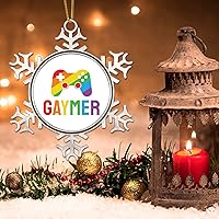 Vista 3 de Adorno de árbol de Navidad Gaymer Rainbow Gay Game Ornamentos Gay Decoraciones de Navidad Regalo Amor Igualdad Derechos LGBTQ Rainbow Metal Copo