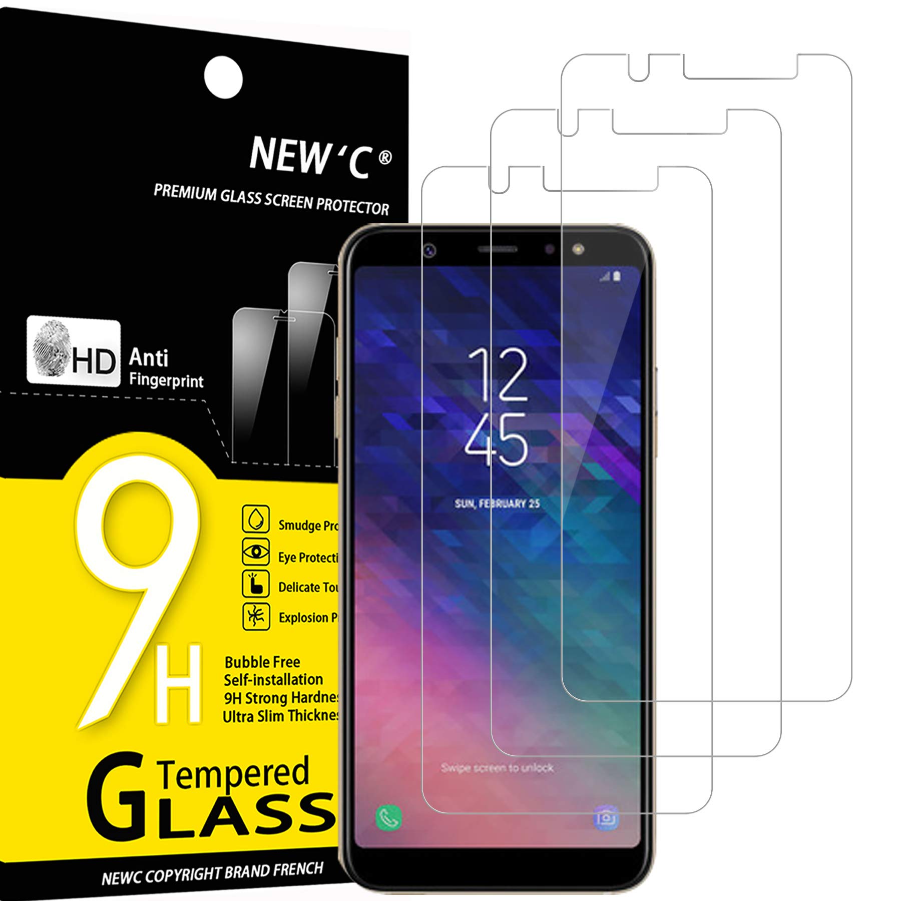 NEW'C Lot de 3, Verre Trempé pour Samsung Galaxy A6 Plus (2018)
