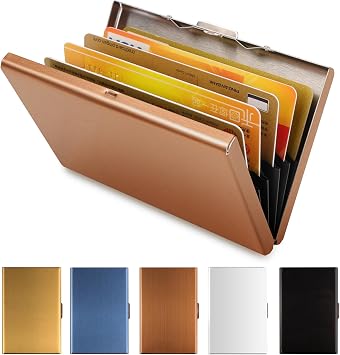 Vicloon Metal Card Holder Wallet, Ultra Thin Stainless Steel Metal Wallets RFID Blocking Credit Card Wallet Holder for Men & Women,Best Card Protector with 6 PVC Slots - Rose Gold