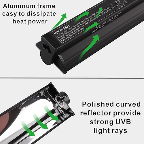 Miniatura 36 de Aiicioo Kit combinado de iluminación T5 UVB – Lámpara de campana de terrario Desert 10.0 y bombilla T5 HO UVB de alto rendimiento para reptiles