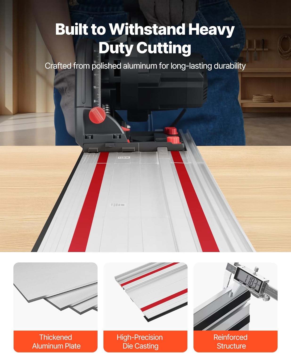 VEVOR Track Saw Guide Rail, 110-Inch Cutting Range, Kit Includes 4 x 27.5 in Aluminum Extruded Guide Rails and 3 Connectors, Compatible with Makita, Festool & WEN Track Saws, for Woodworking Projects