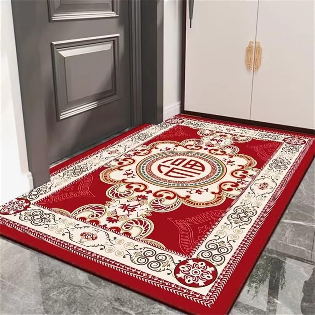 Tapis imprimé oriental rouge 90x120cm lavable pour couloir et salon