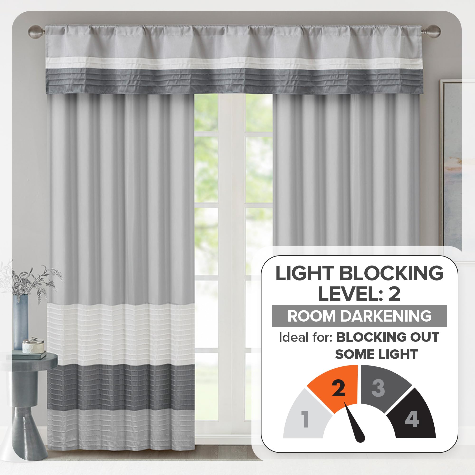 Madison Park Window Curtain Single Panel Faux Silk, Elegant Pleats - Image 2