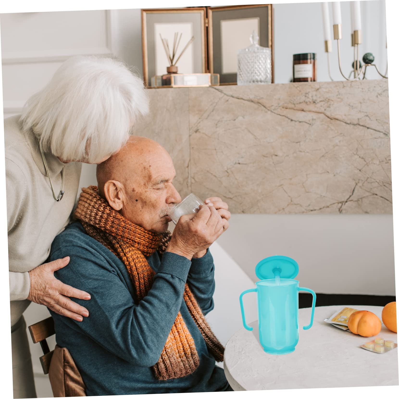 3 Piezas Vaso de agua antiasfixia pacientes taza de agua de copa discapacitada humectante plastico copa convaleciente taza de paciente postrado en cama el plastico Azul