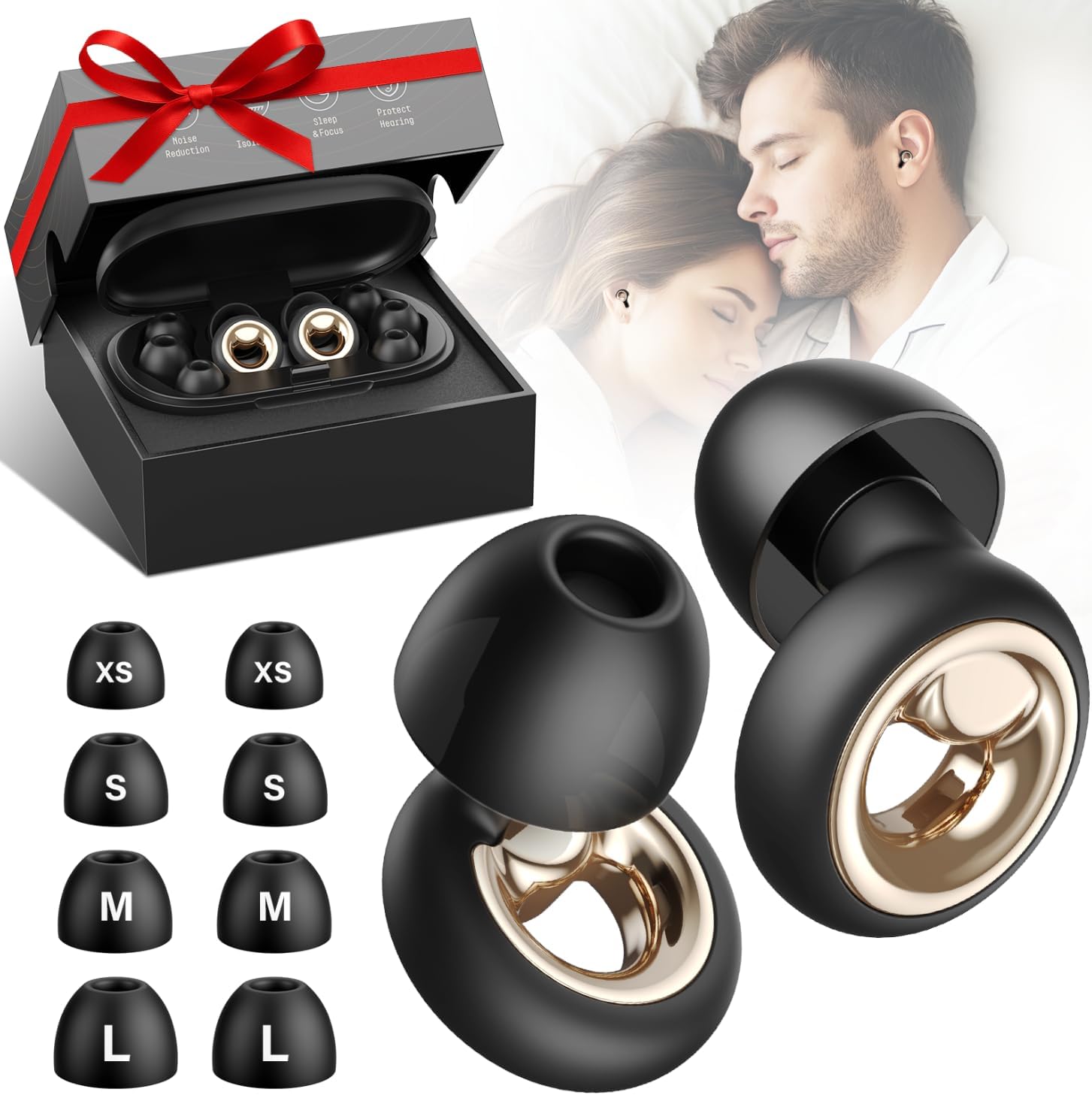 Ear Plugs for Sleeping, 50dB Noise Cancelling Ear Plugs, Reusable Silicone Earplugs for Noise Reduction with 8 Tips, Soft Earplugs for Snoring, Side Sleepers, Concerts, Travel, Work(Dark Gray)