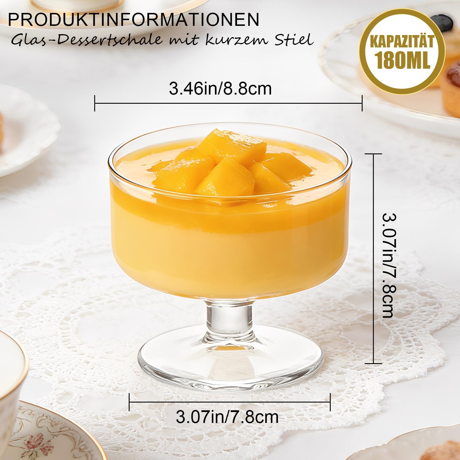 6 Stück 180ml Glas Eis Sundae Tassen, klare Dessertschalen für Pudding, Garnelen Cocktail, Vorspeisen & Milchshakes