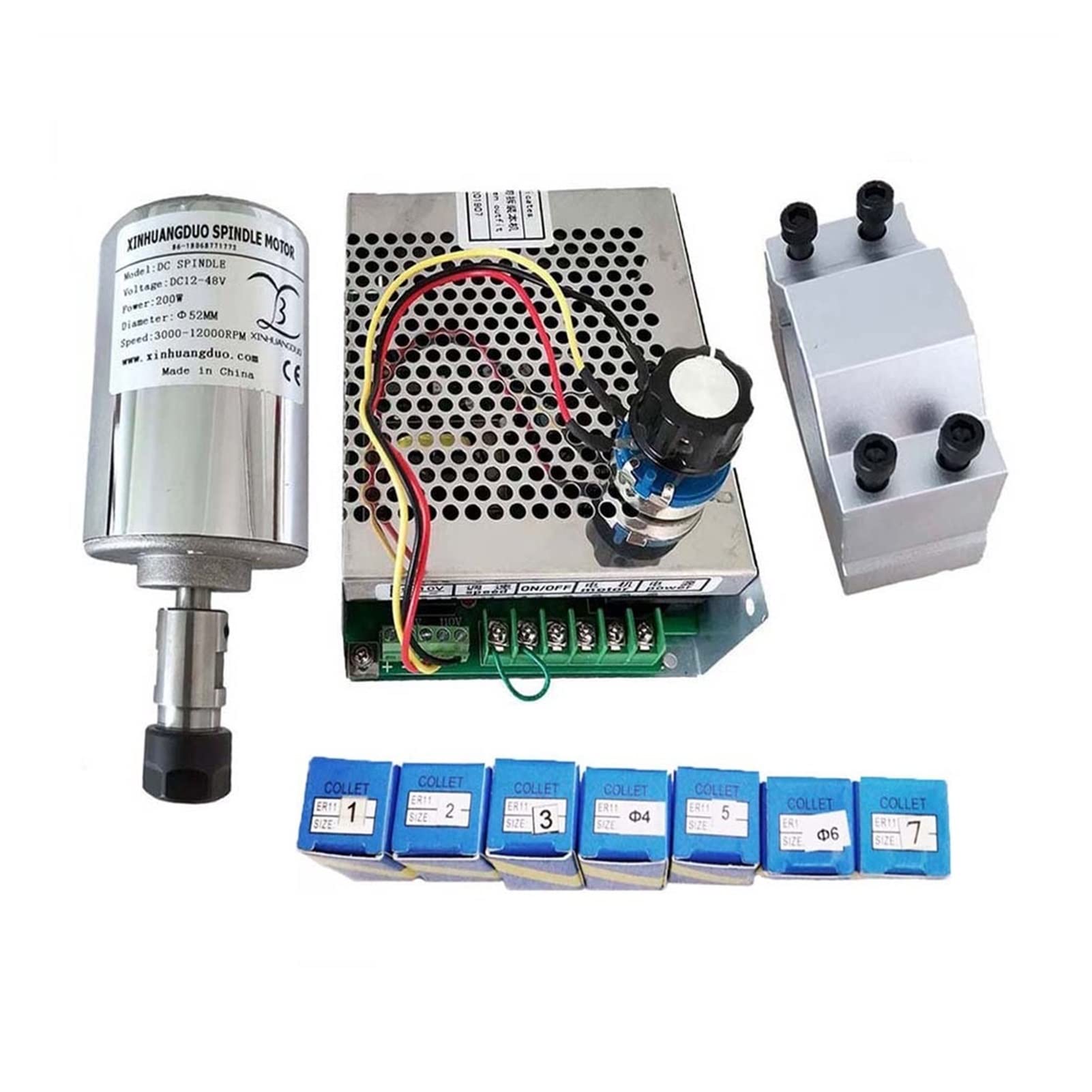 CNC Air Cooled Spindle Motor Air cooled 0.2kw CNC spindleMotor Kit ER11 chuck 200W Spindle Motor/Power Supply speed governor For Engraving(Package 1)