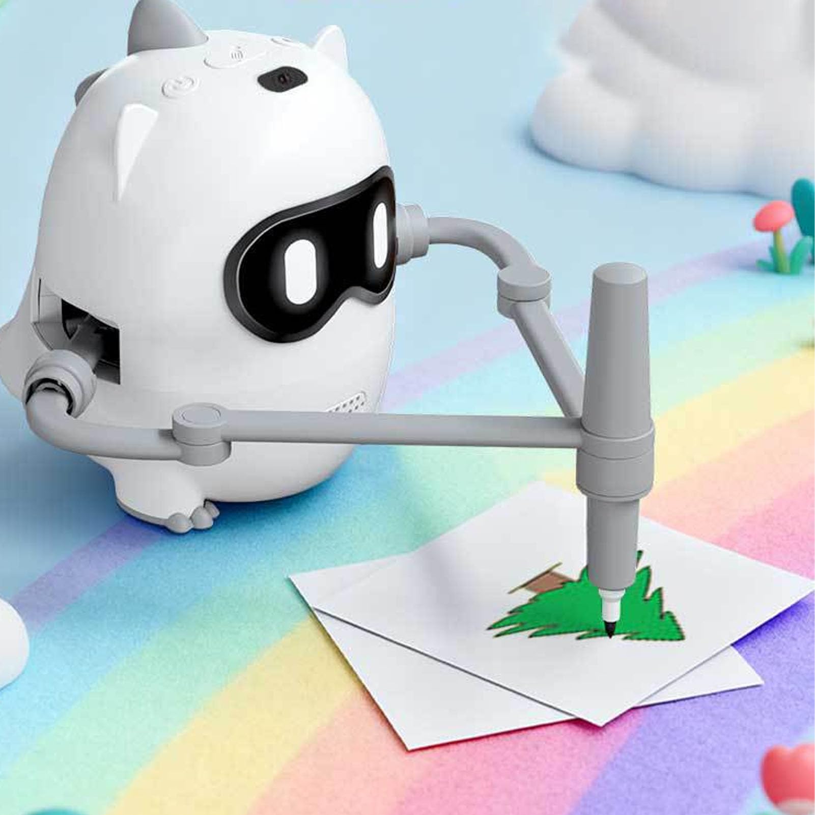 Annadue Zeichenroboter für , Interaktives Pädagogisches Mal-Lernspielzeug mit 100 Wortkarten, 12 Farbmarkierungen und 10 Schwarzen Stiften (White)