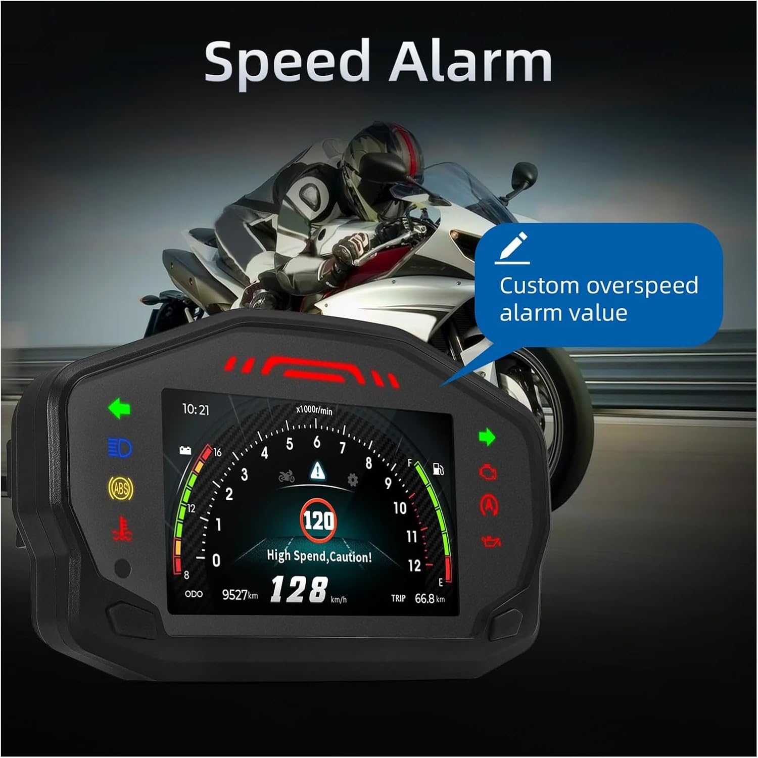 Motorcycle Speedometer Gauge Universal Motorcycle Tachometer Fuel Gauge Time RPM Trip Odometer Digital Dashboard for 12V Display