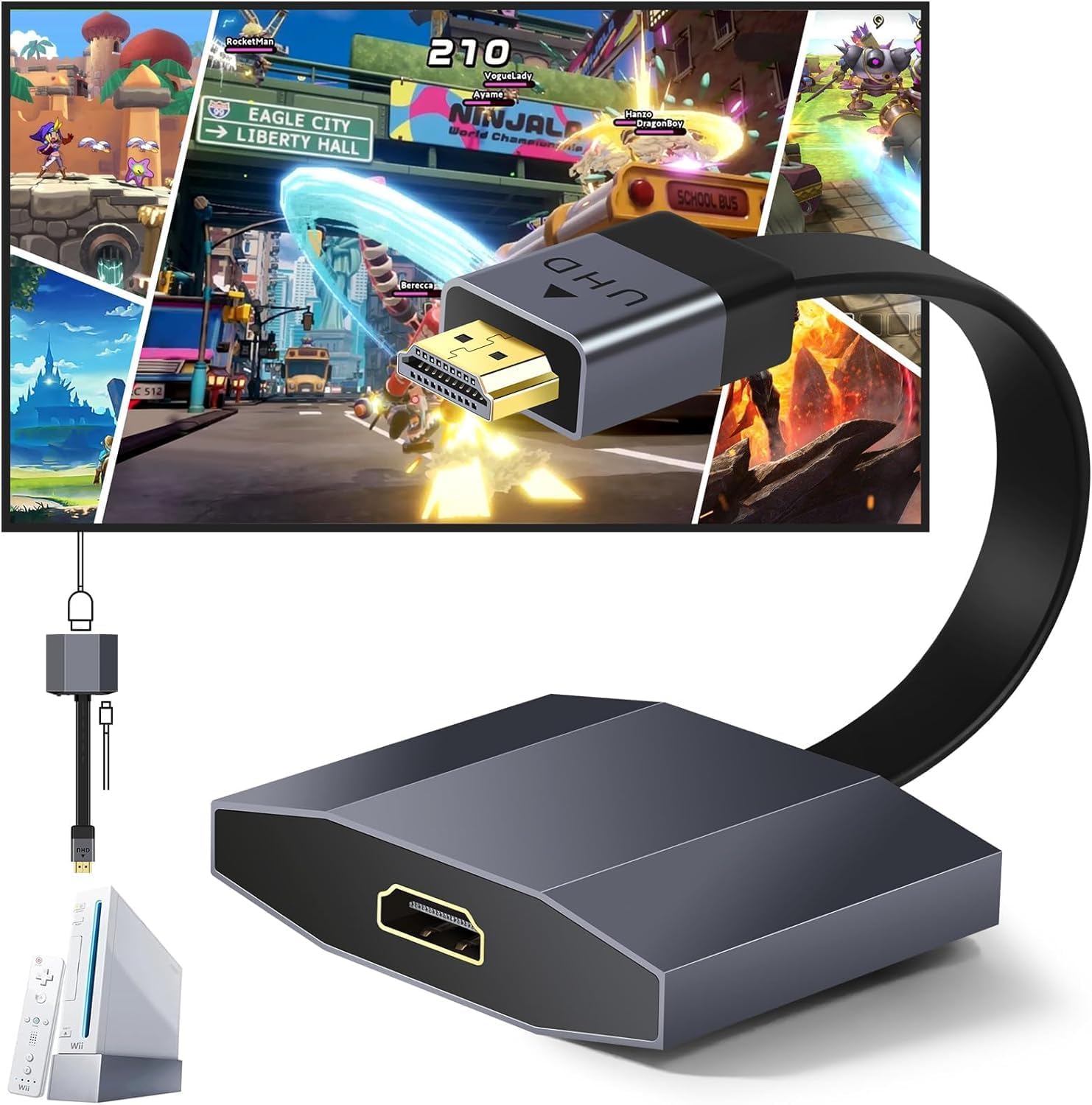 HDMI Upscaler- 1080P/2K to 4K TV Gamer PRO, Auto Upgrade Retro Video Game Console to 4K @60Hz, Real-Time No-Lag, Plug and Play, Elevate Gaming Graphics for Switch, Wii, PS, Xbox, etc