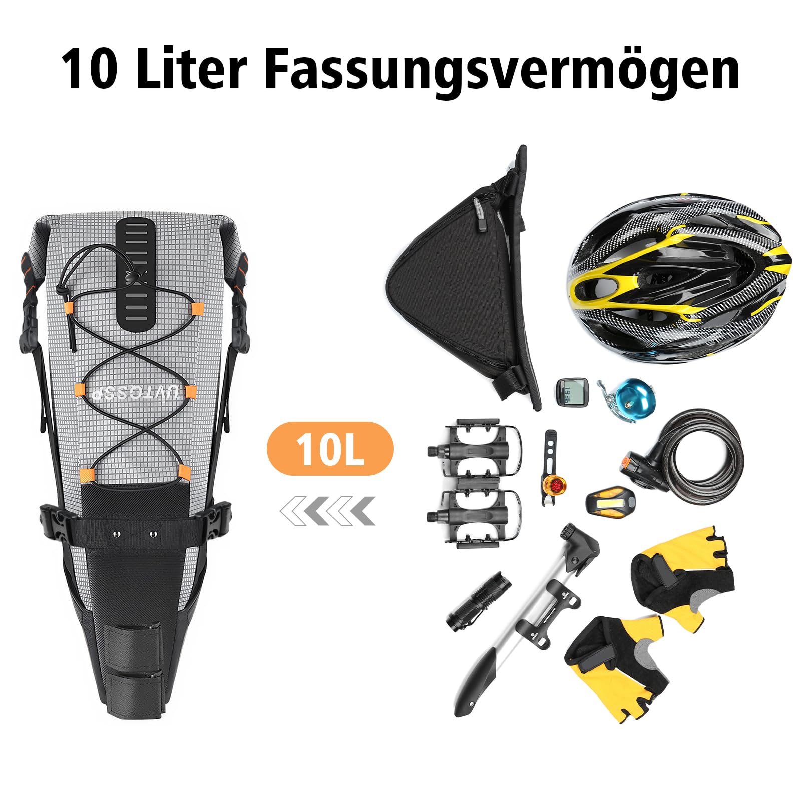 Fahrrad Satteltasche [10 Liter] 100% Wasserdicht -Bikepacking Satteltasche aus TPU-Gewebe für Mountainbikes Outdoor Fahrräder Rennräder