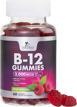 Vitamin B12 Energy Gummies - 3000 mcg per Serving Extra Strength B 12 Gummy for Metabolism, Immune Support - Chewable Dietary B-12 Supplements, Natural Caffeine Free Gummy, Berry Flavor - 60 Gummies