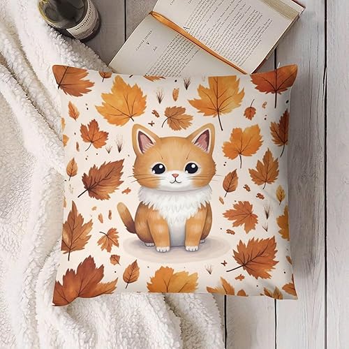 Miniatura 4 de Funda de cojín de otoño lindo gato hojas de arce Cojines decorativos para Sala, Acción de Gracias, temporada de vacaciones, sofá, sofá, decoración
