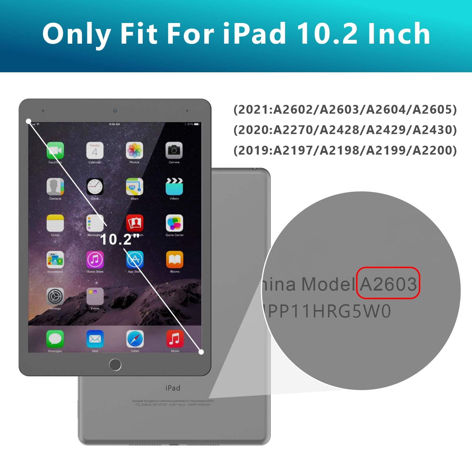 Custodia protettiva per tablet PC compatibile con iPad 9a/8a/7a generazione 2021/2020/2019 (10,2 pollici), robusta custodia antiurto, custodia protettiva W 360 cavalletto girevole + cinghia da polso +