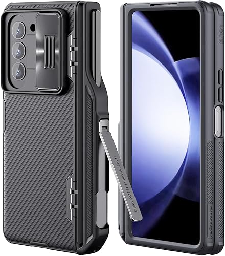 Nillkin Funda para Samsung Galaxy Z Fold 5 con soporte para bolígrafo S, función atril de metal oculto, cubierta de cámara deslizante y protección