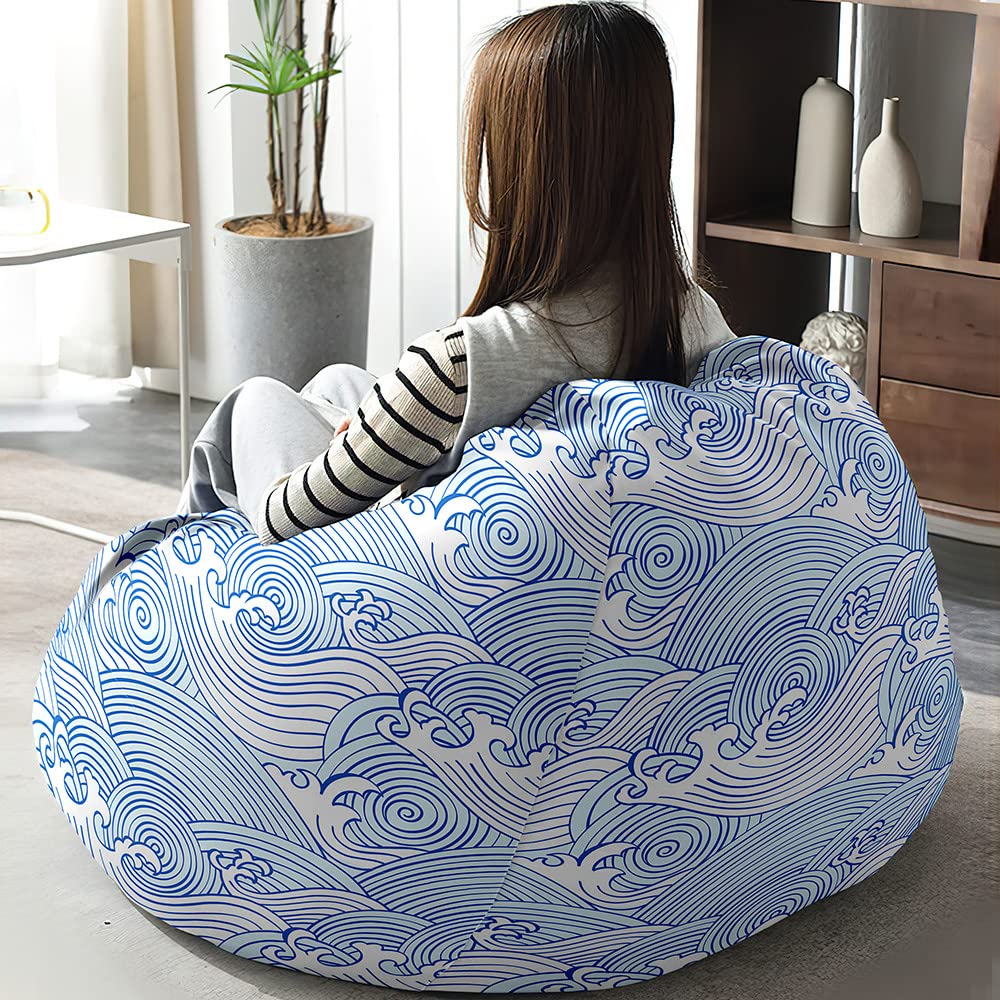 FANSU 3D Mondo Oceanico Copertura per Poltrona Sacco Puff Poltrona Senza Riempimento, Pouf Poltrona con Zip Poltrona a Sacco per Adulti e Bambini Interni, Casa, Soggiorno (90x110cm,Lasino Marino