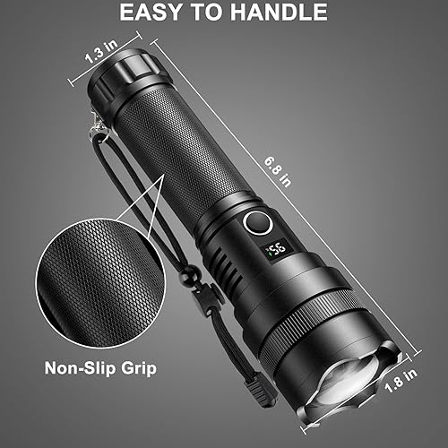 Miniatura 7 de GISAEV Linternas LED recargables de alto lúmenes 900.000 lúmenes súper brillantes y potentes luces de flash con pantalla digital, 5 modos, linterna