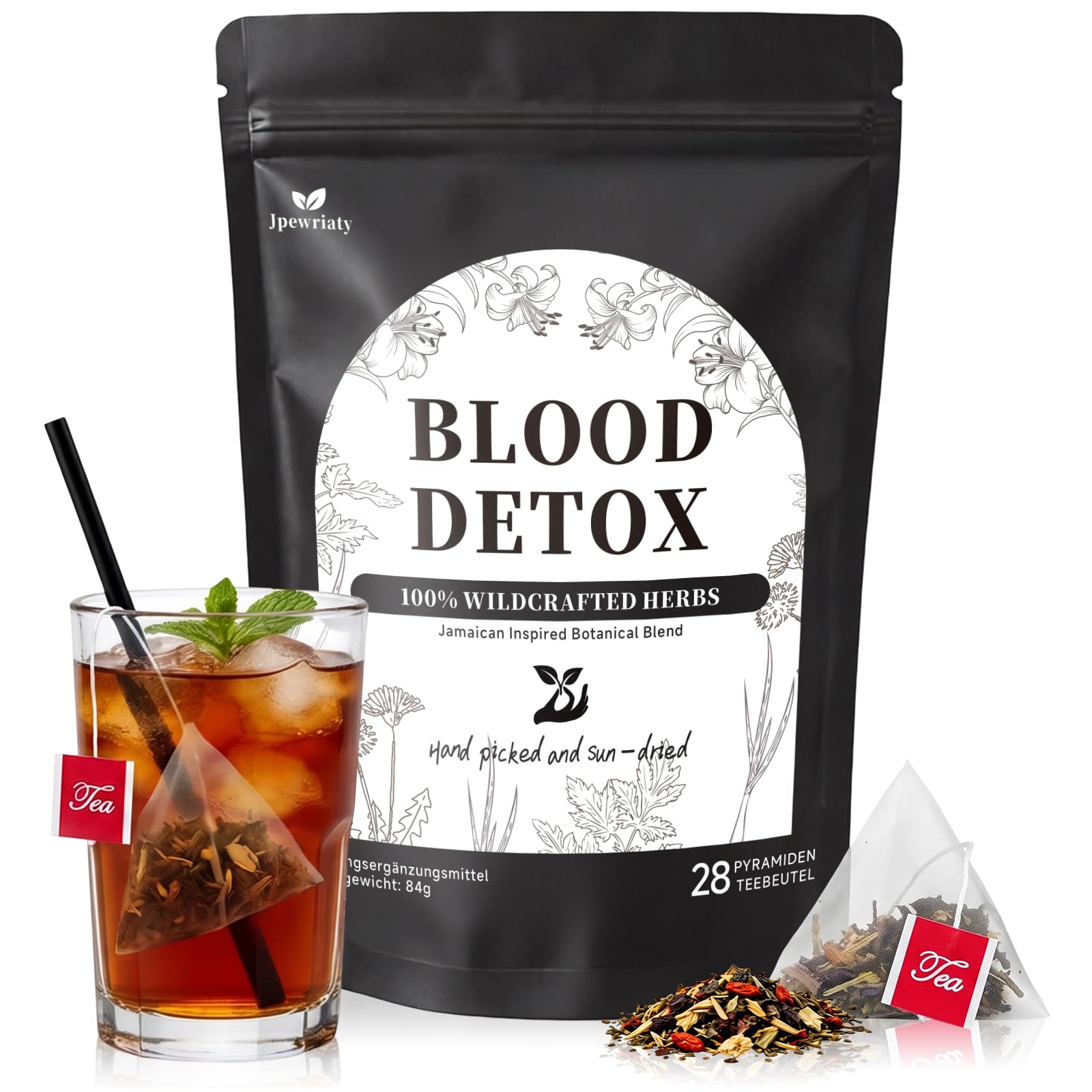 Blood Detox Tee zum Abnehmen, Abnehmen, Leber 28 Teebeutel Kräutertee Detox Kur mit Grünem Tee, Löwenzahn, Klettenwurzel, Bittermelone, Hibiskus, Ingwer, Zimt & Moringa, Kräutertee für Alltag Balance