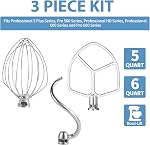 Stainless 3 Piece kit Attachments for KitchenAid 5 Plus- 6QT Mixer | Dough Hook, Wire Whisk & Flat Beater 3-piece kit; rust resistant, dishwasher safe, ideal for baking bread, cakes and cookies