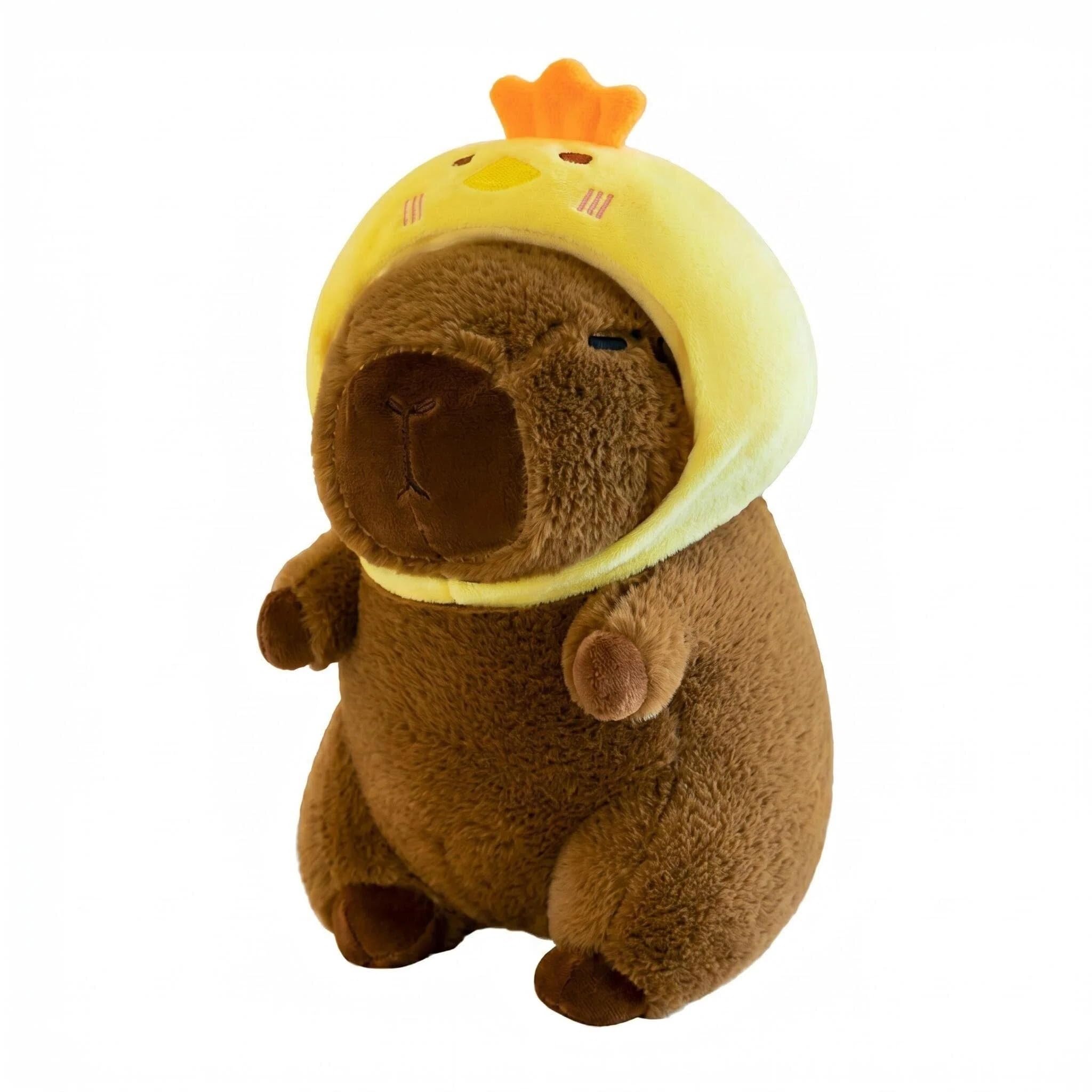 Cuddly Capybara Plush with Chicken Headgear, 23cm Adorable Cartoon Capybara Teddy, Ultra Soft Stuffed Animal Plush Pillow Toy - Perfect Hugging Buddy & Birthday Surprise Capybara Gifts for Women